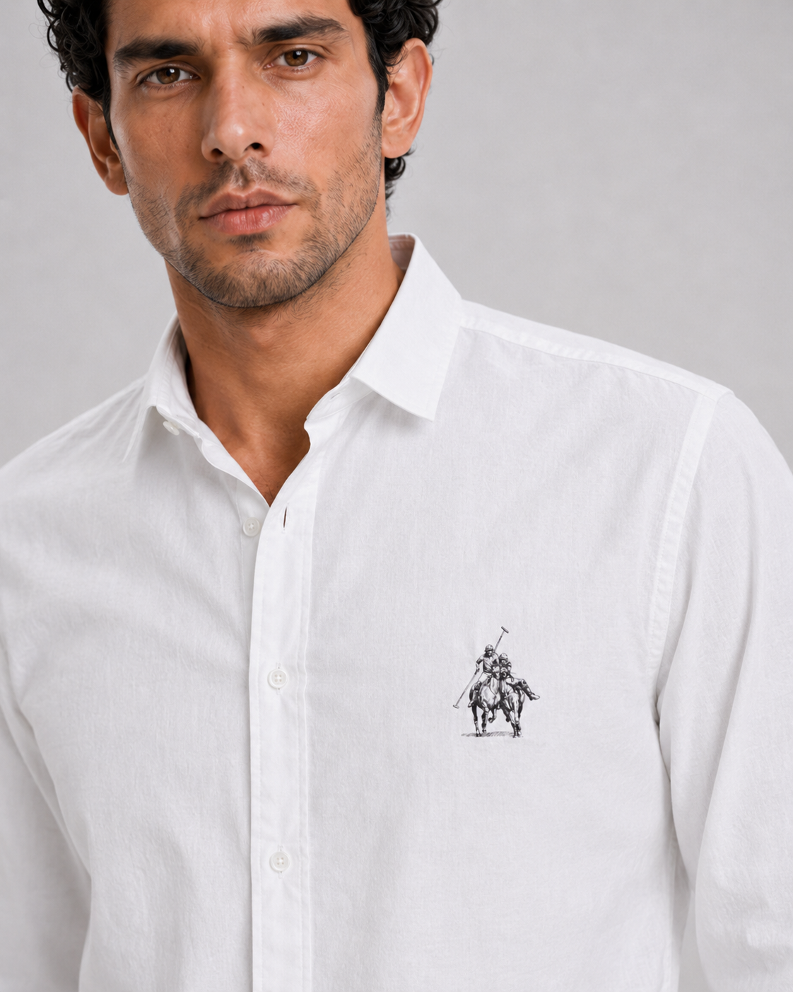 White Polo Detail Cotton Shirt