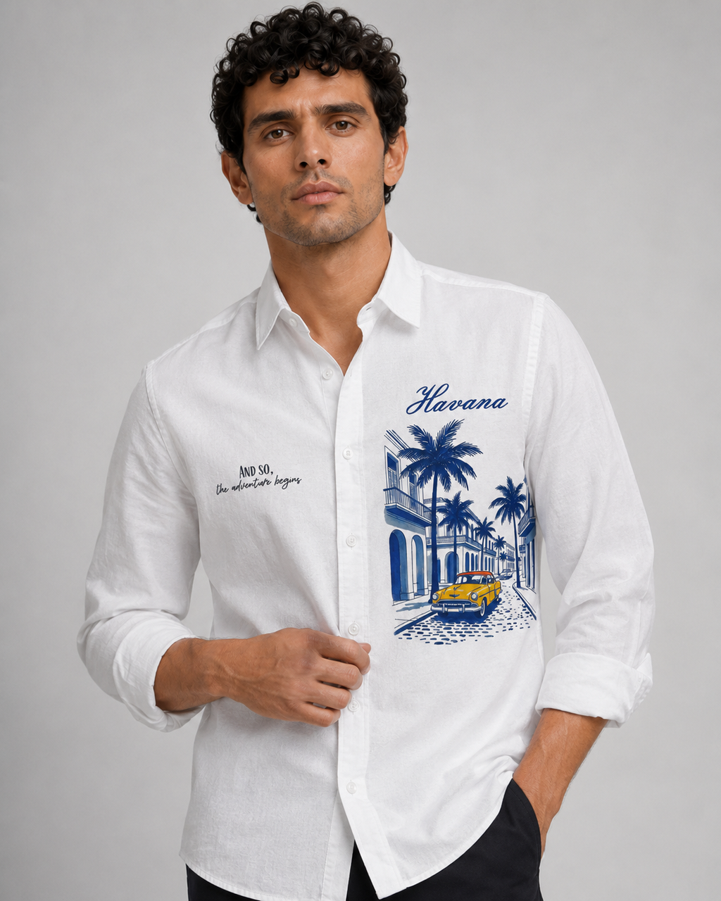 Havana Travel Print Cotton Shirt