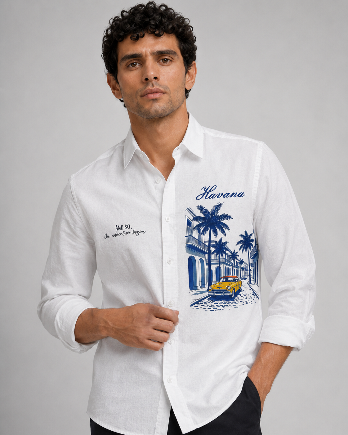 Havana Travel Print Cotton Shirt