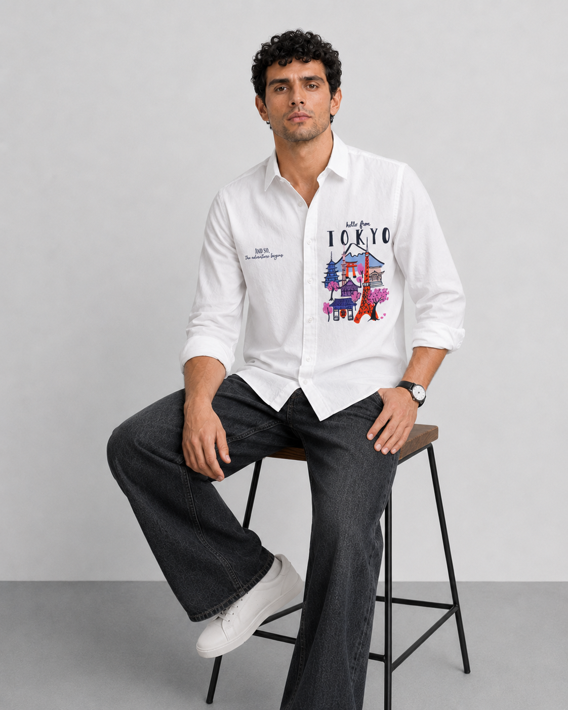 Tokyo Travel Print Cotton Shirt