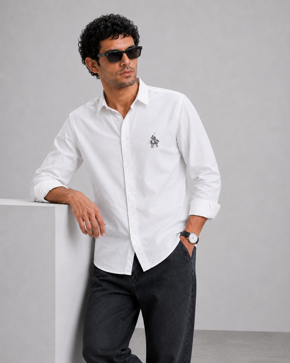 White Polo Detail Cotton Shirt