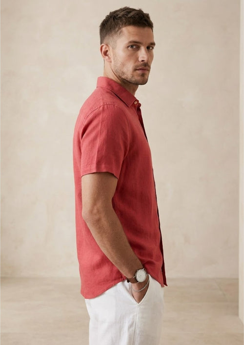 Pure Linen Shirt – Deep Crimson Red
