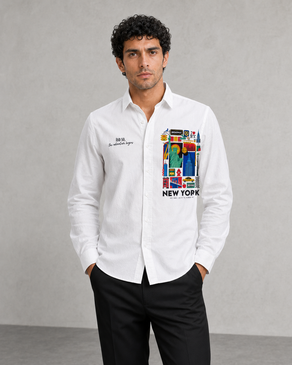 New York Travel Print Cotton Shirt