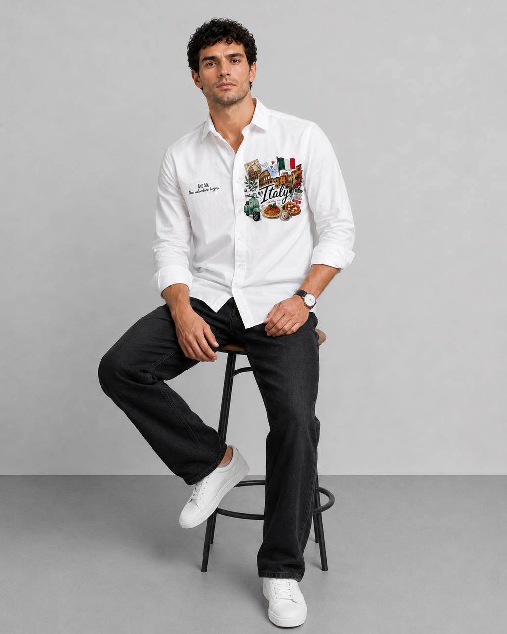 Italy Travel Print Cotton Shirt