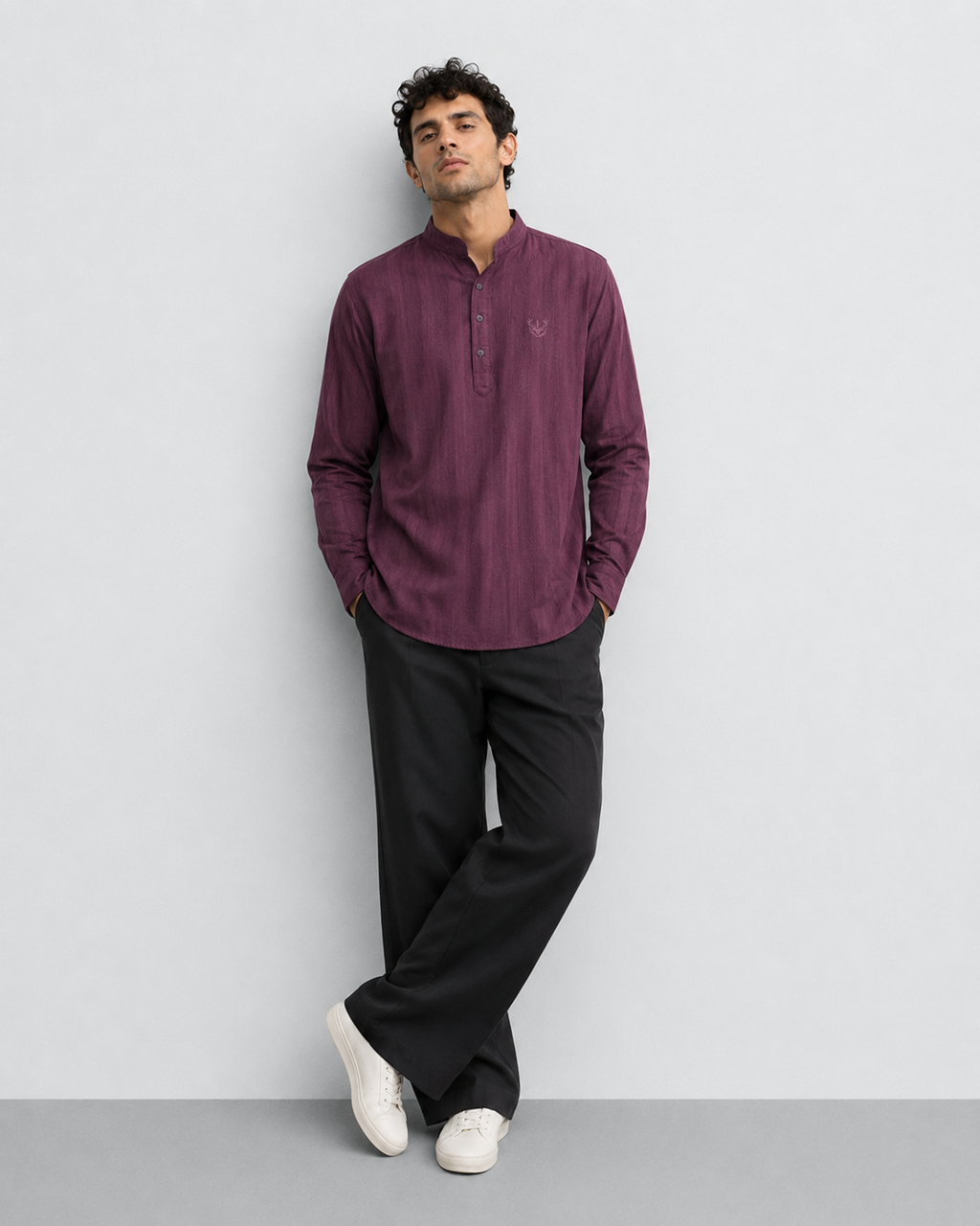 Plum Textured Short Kurta