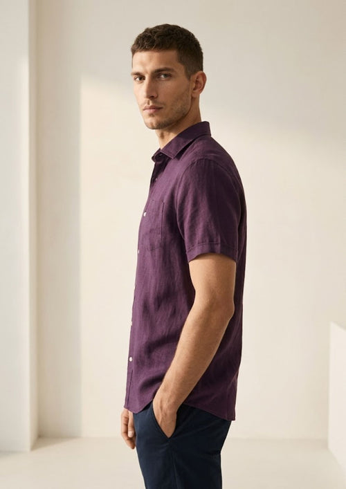 Pure Linen Shirt – Deep Wine