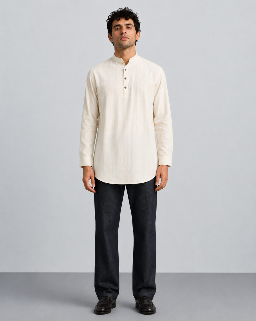 Ivory Textured Short Kurta