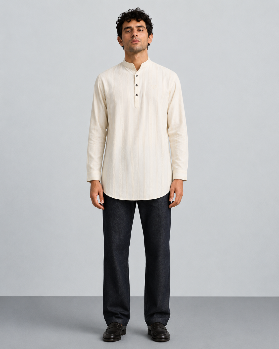 Ivory Textured Short Kurta