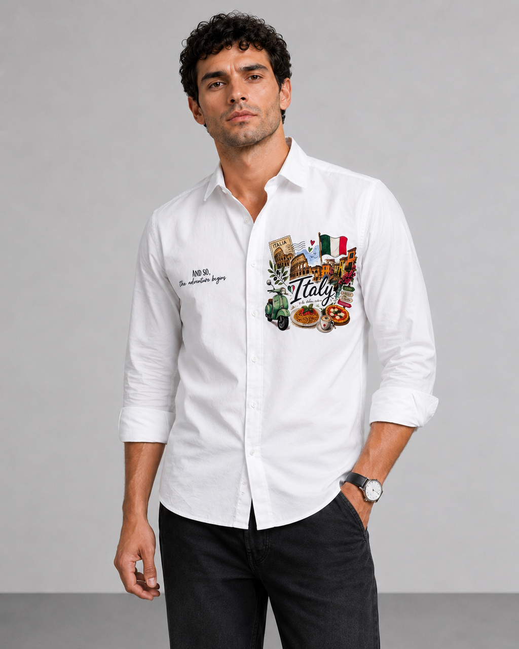 Italy Travel Print Cotton Shirt