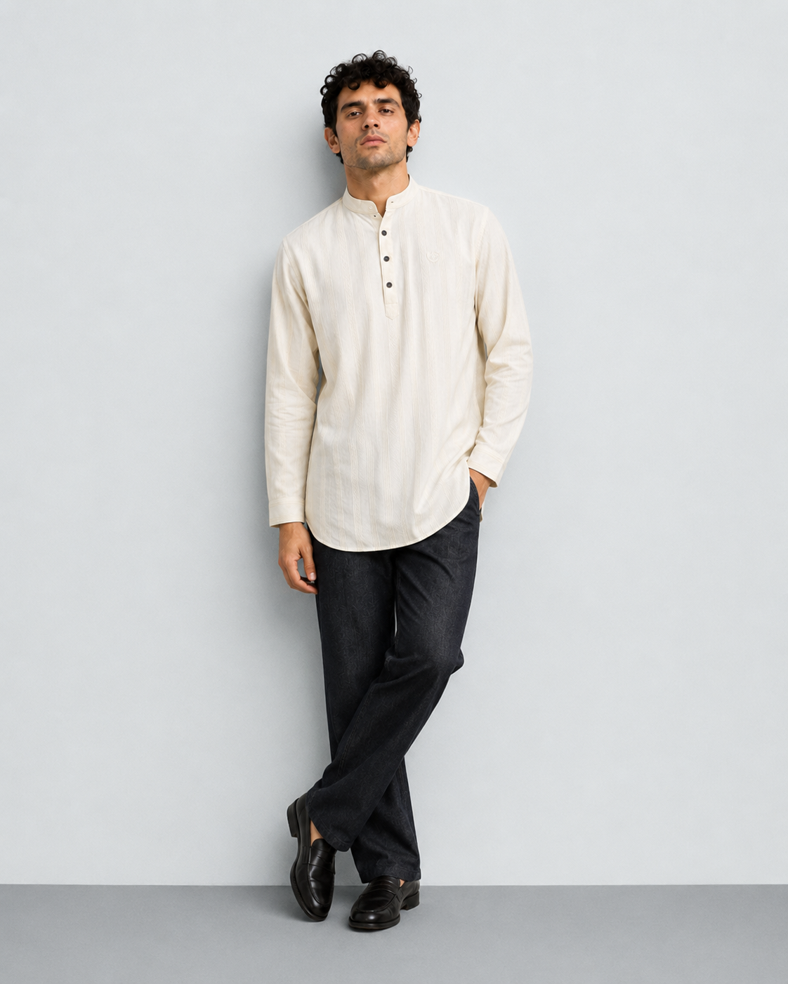 Ivory Textured Short Kurta