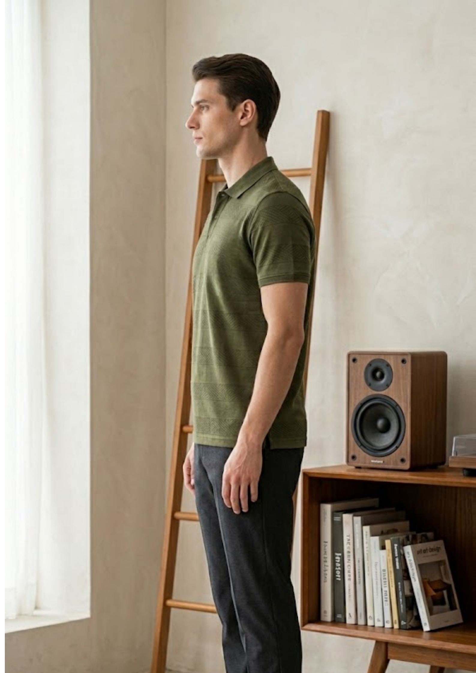 Butterfly Men’s Premium Engineered Textured Knit Polo T-Shirt | Breathable Cotton Blend | Smart Casual Luxury Polo | Olive Green