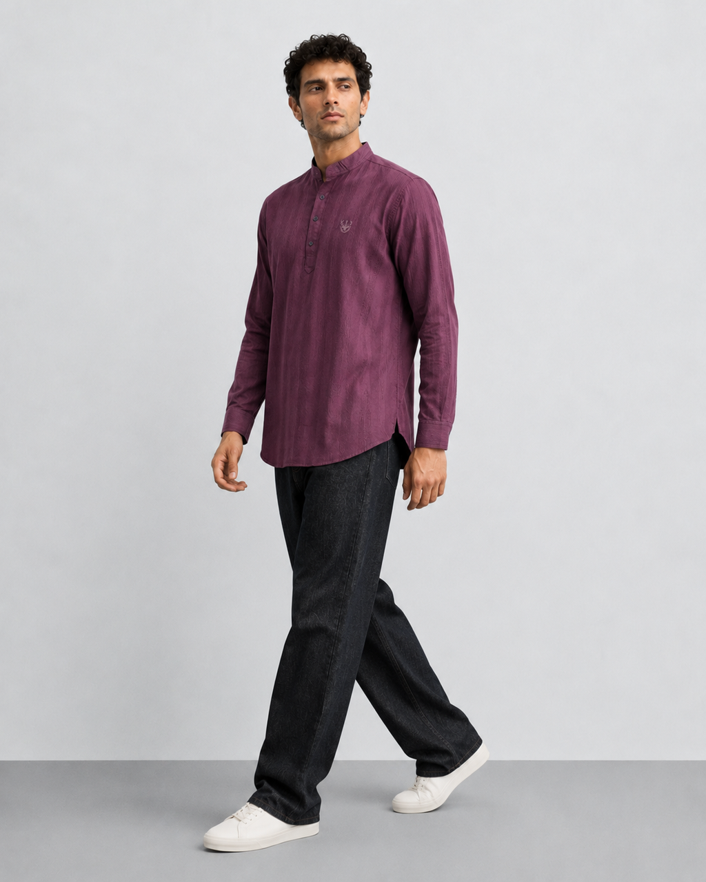 Plum Textured Short Kurta