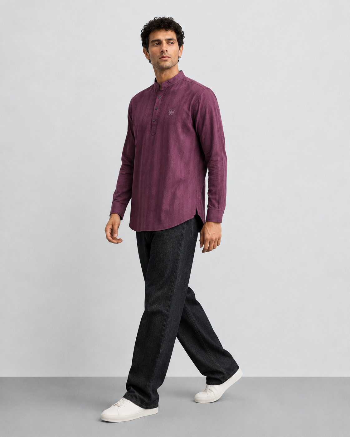 Plum Textured Short Kurta