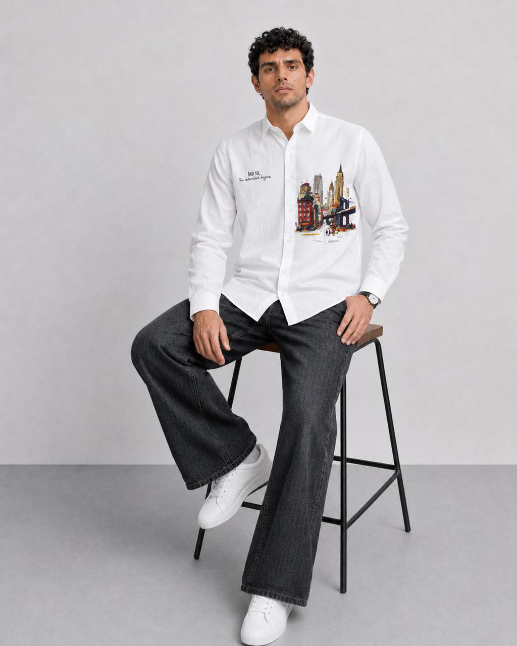 Cityscape Travel Print Cotton Shirt