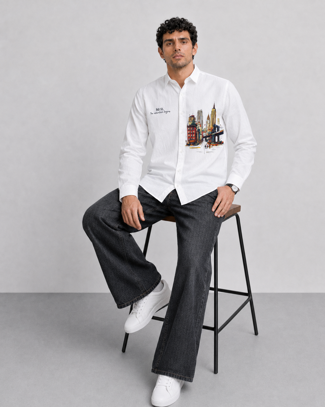 Cityscape Travel Print Cotton Shirt