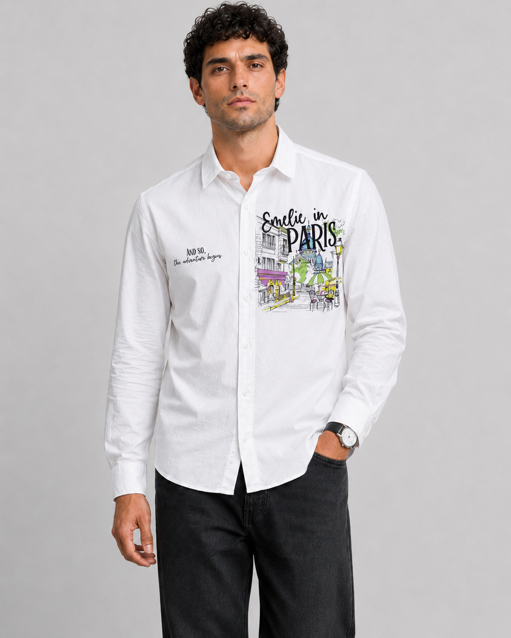 Paris Travel Print Cotton Shirt