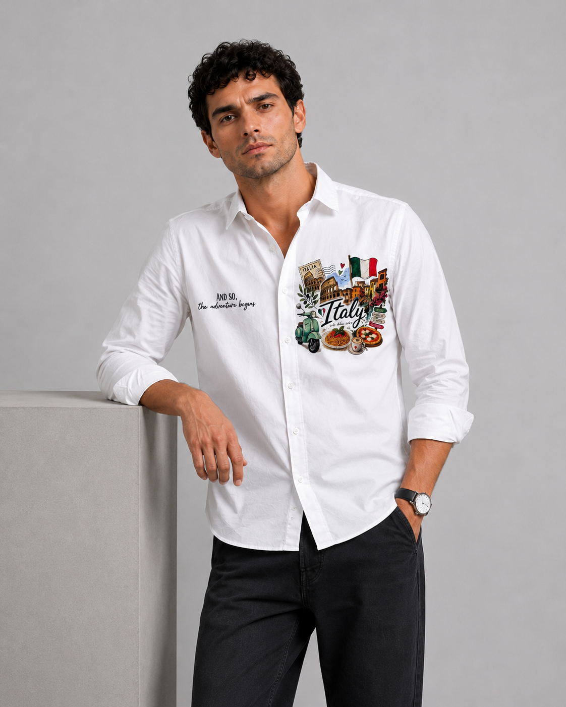 Italy Travel Print Cotton Shirt