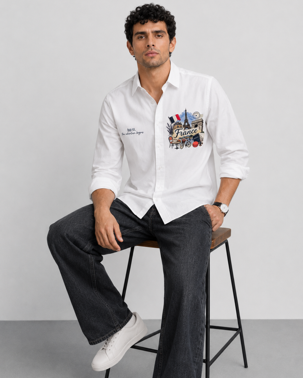 France Travel Print Cotton Shirt