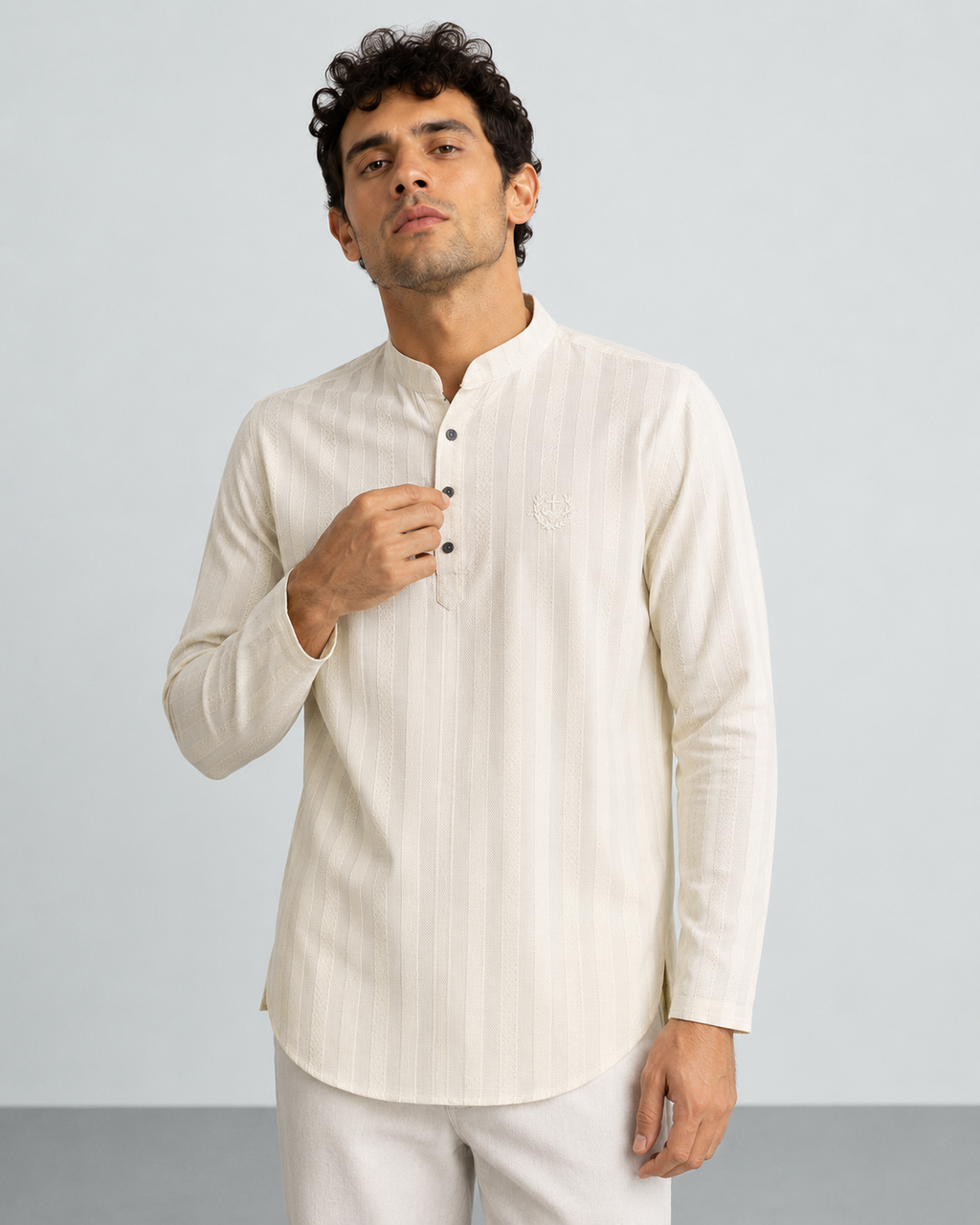 Ivory Textured Short Kurta