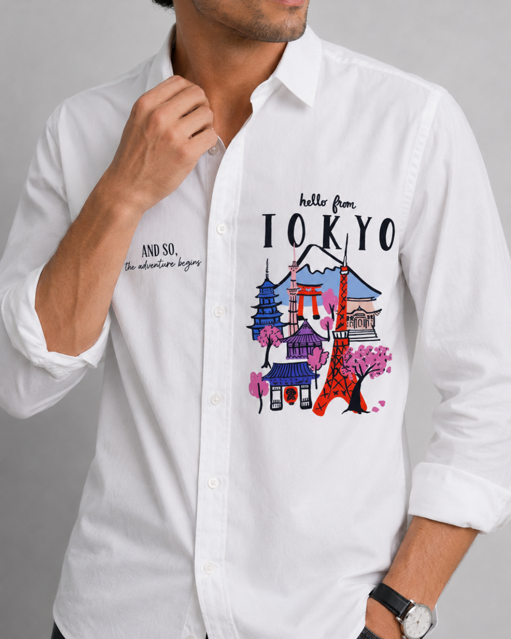 Tokyo Travel Print Cotton Shirt