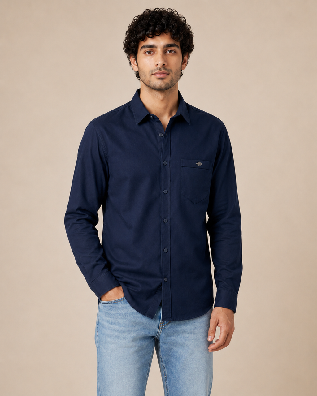 Navy Solid Cotton Shirt