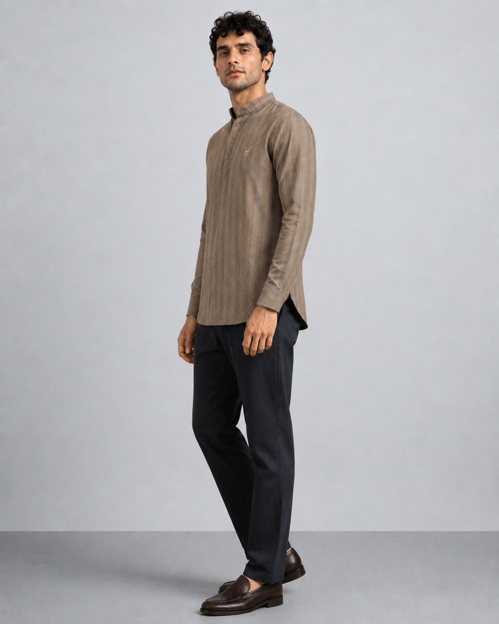 Taupe Textured Short Kurta