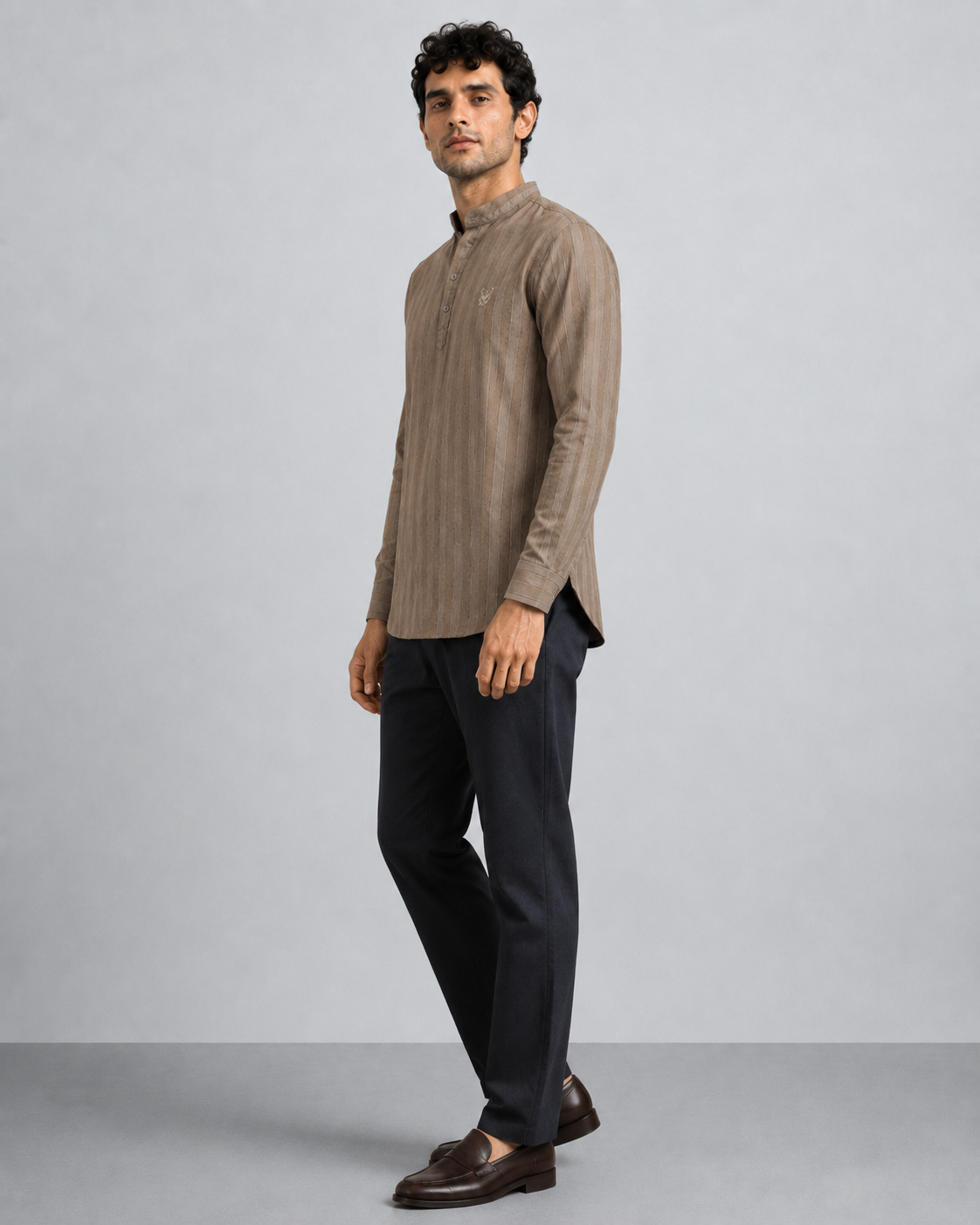 Taupe Textured Short Kurta