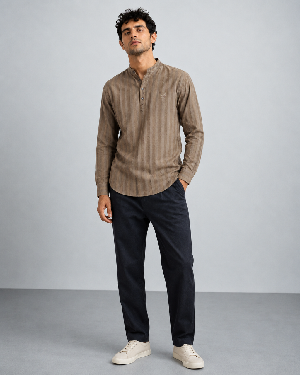 Taupe Textured Short Kurta