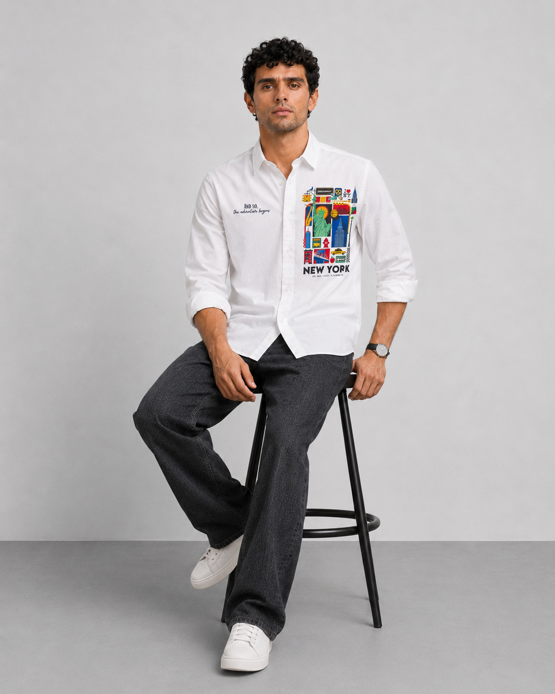 New York Travel Print Cotton Shirt