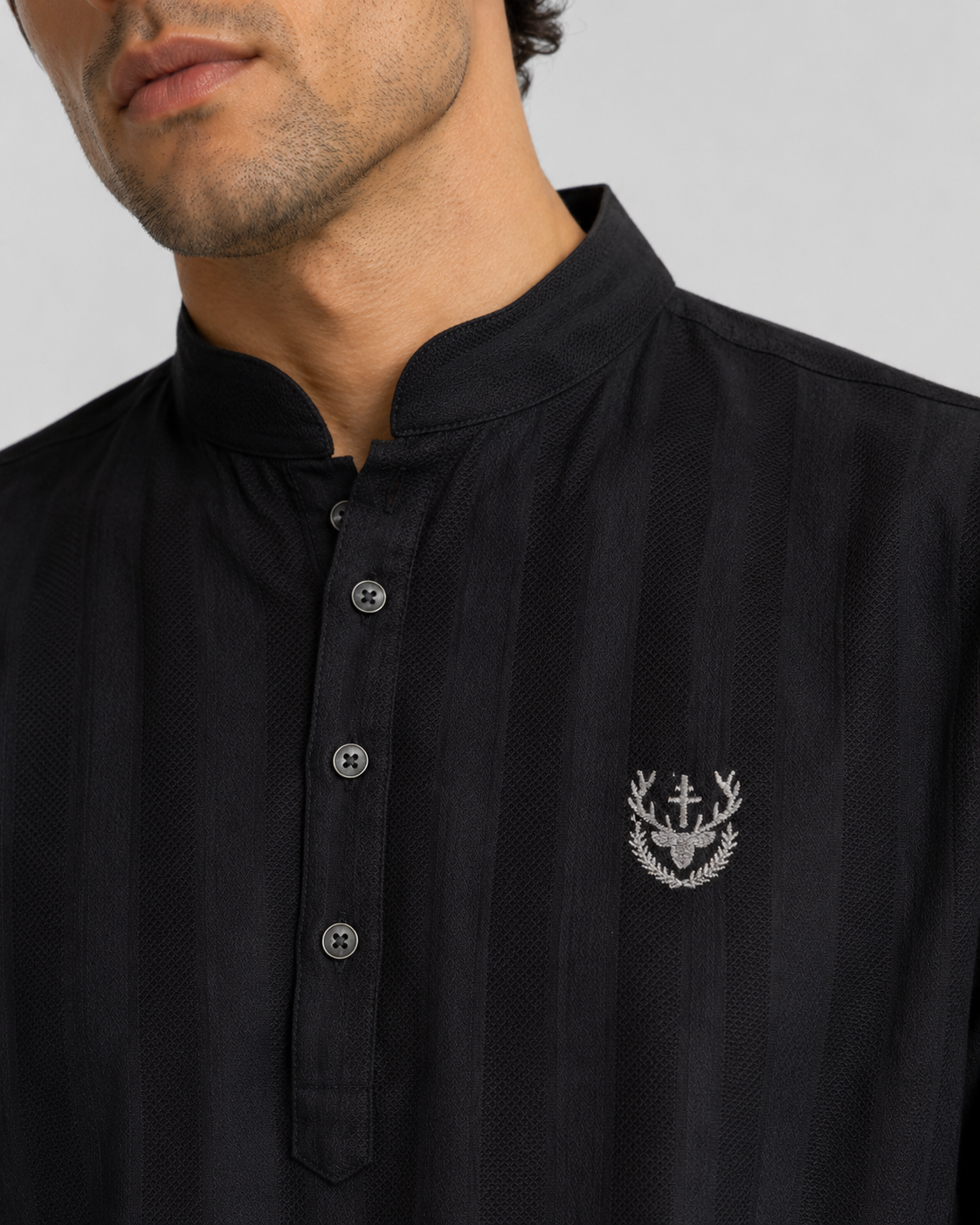 Black Textured Short Kurta
