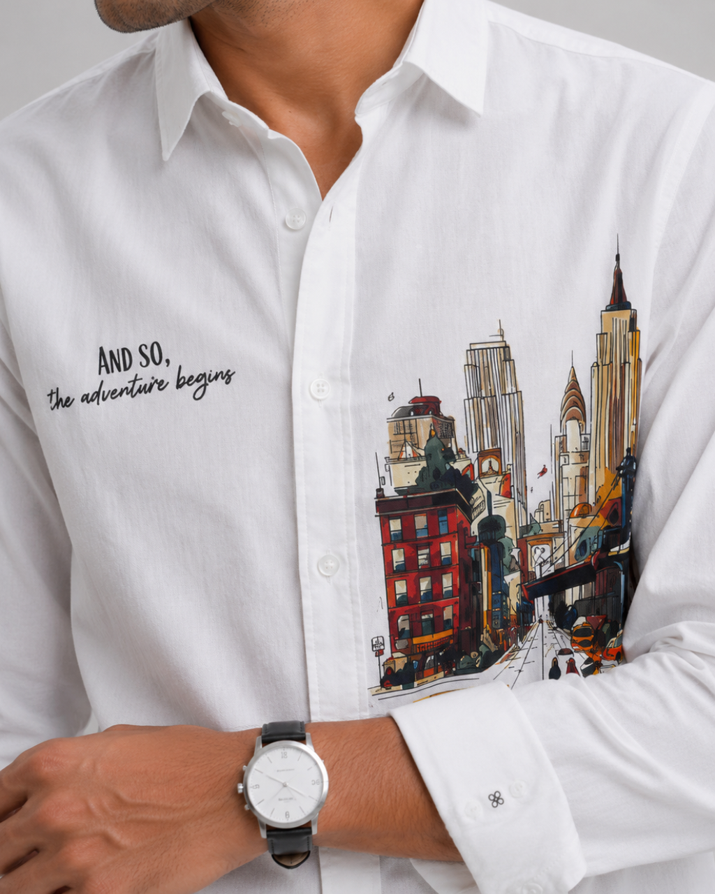 Cityscape Travel Print Cotton Shirt