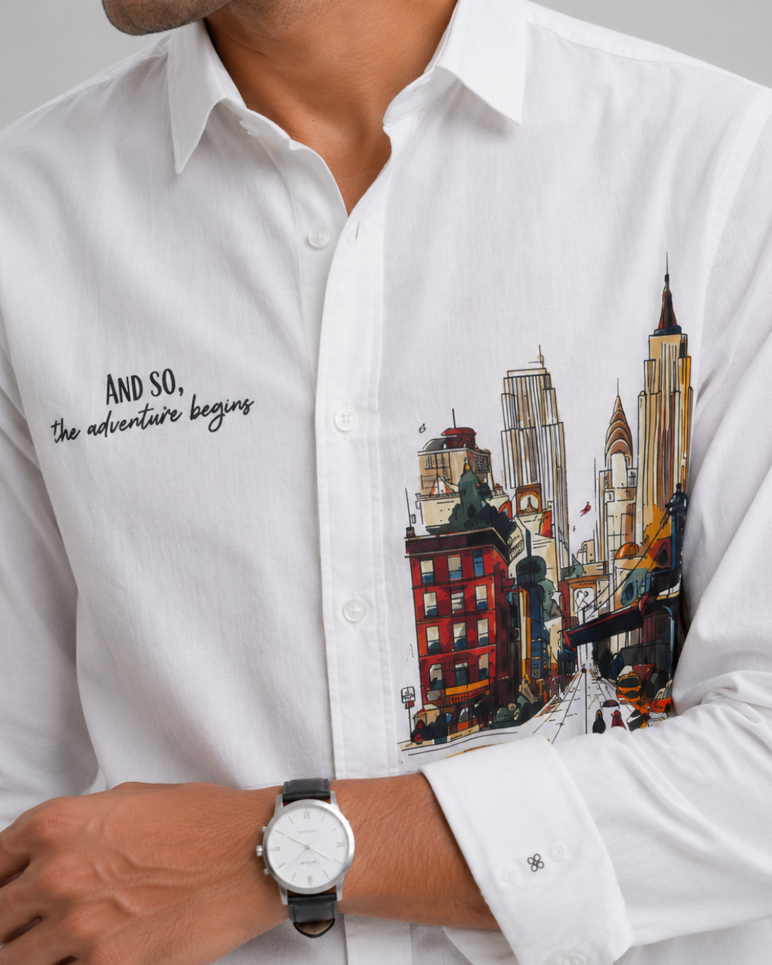 Cityscape Travel Print Cotton Shirt