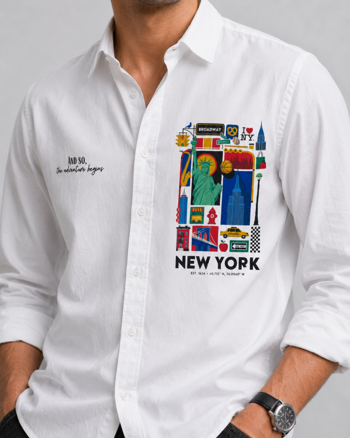 New York Travel Print Cotton Shirt