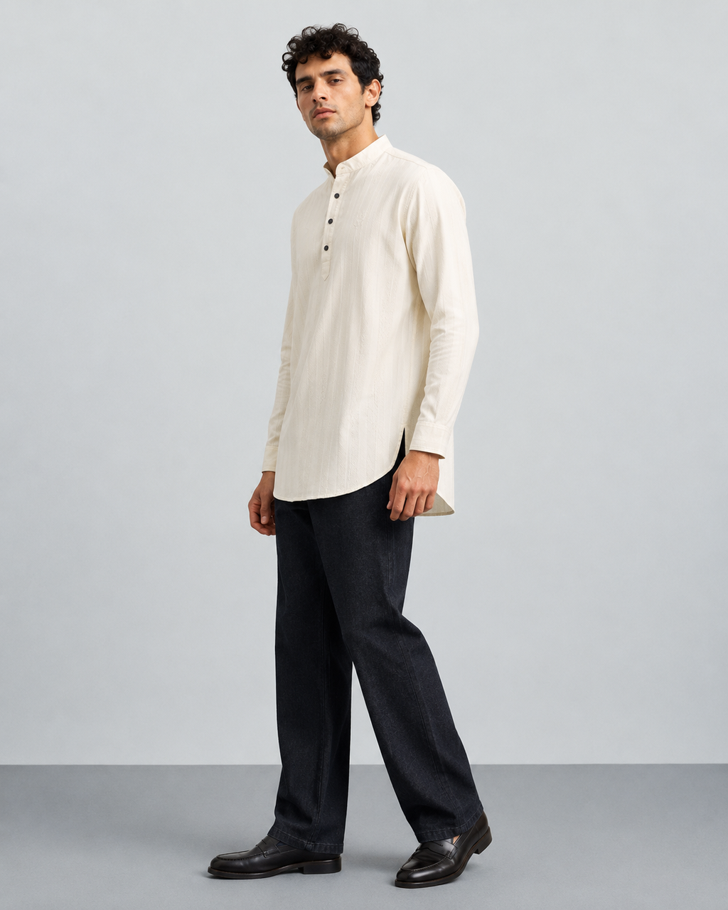 Ivory Textured Short Kurta