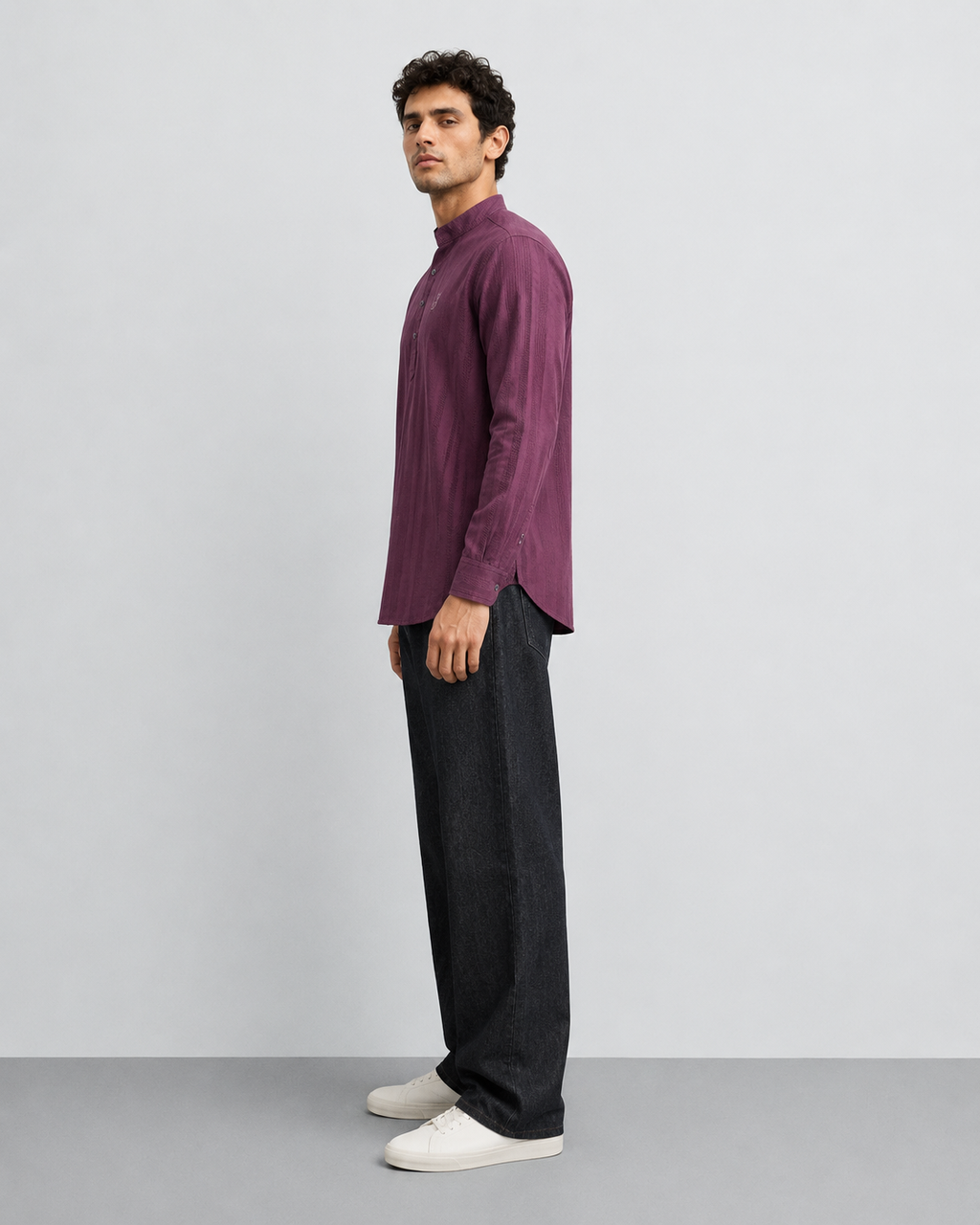 Plum Textured Short Kurta