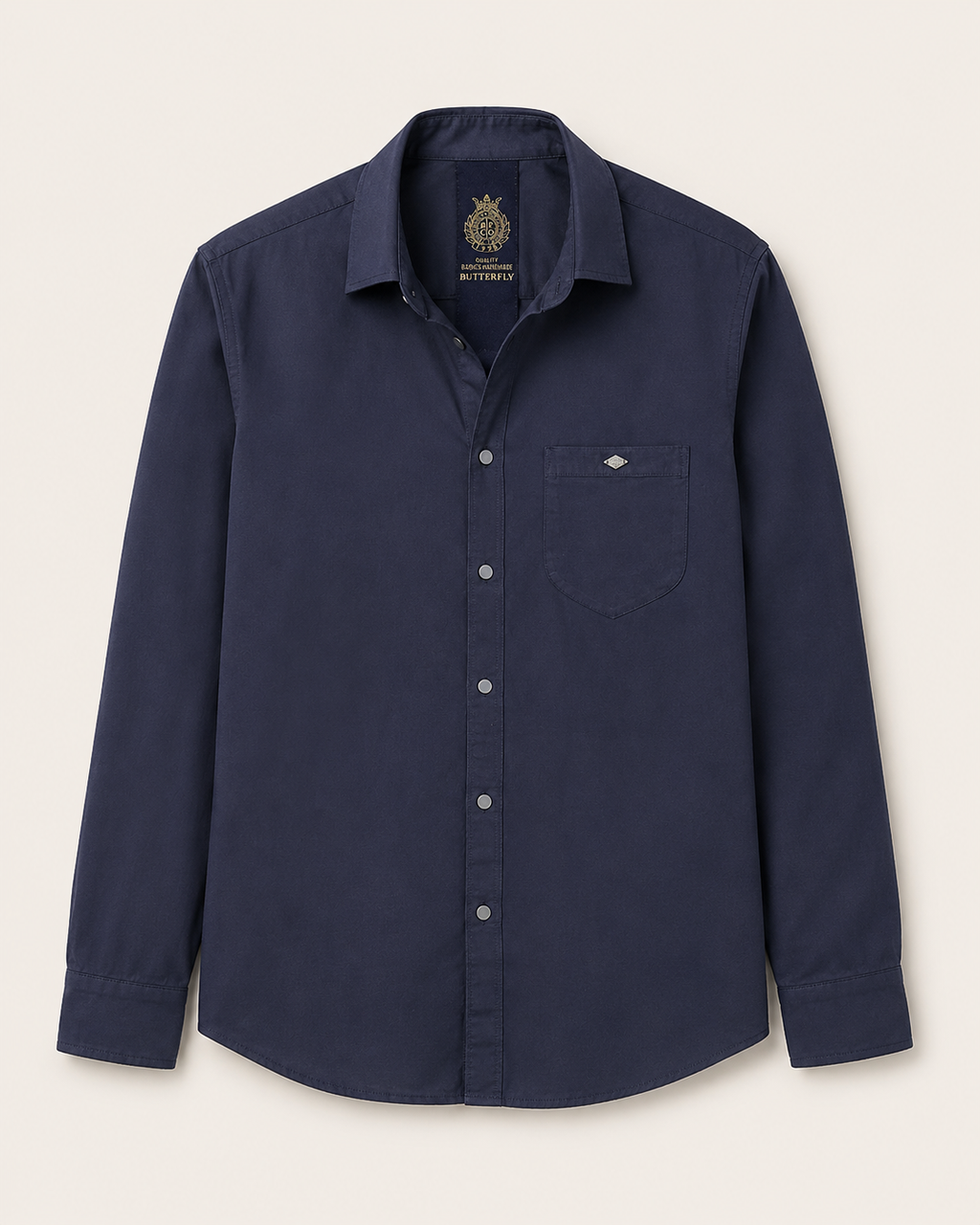 Navy Solid Cotton Shirt