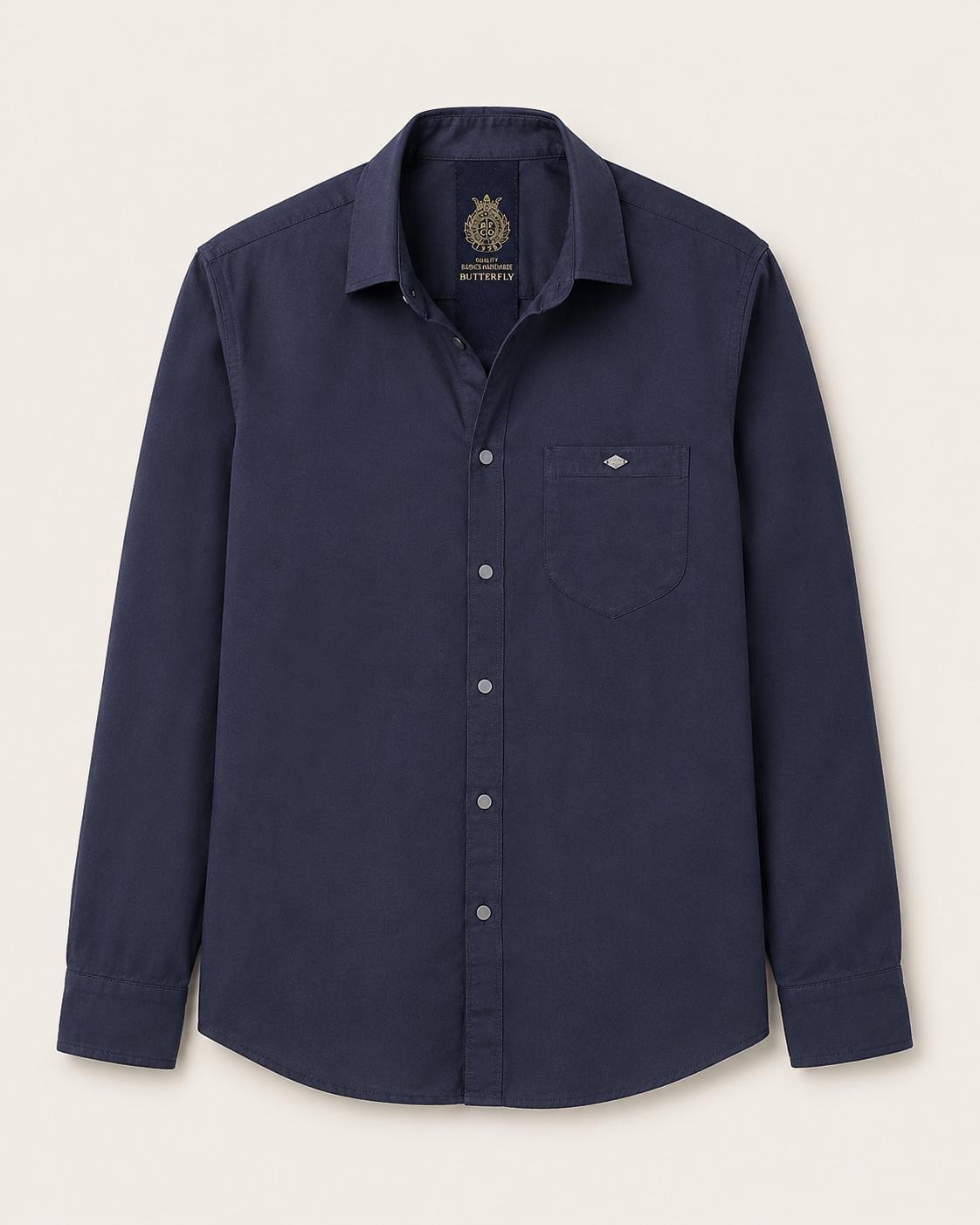 Navy Solid Cotton Shirt