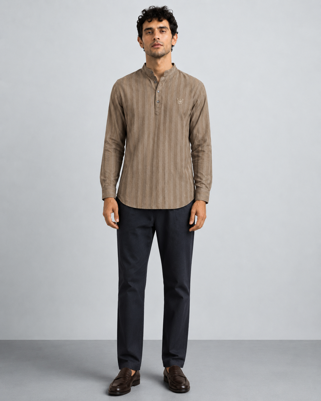 Taupe Textured Short Kurta