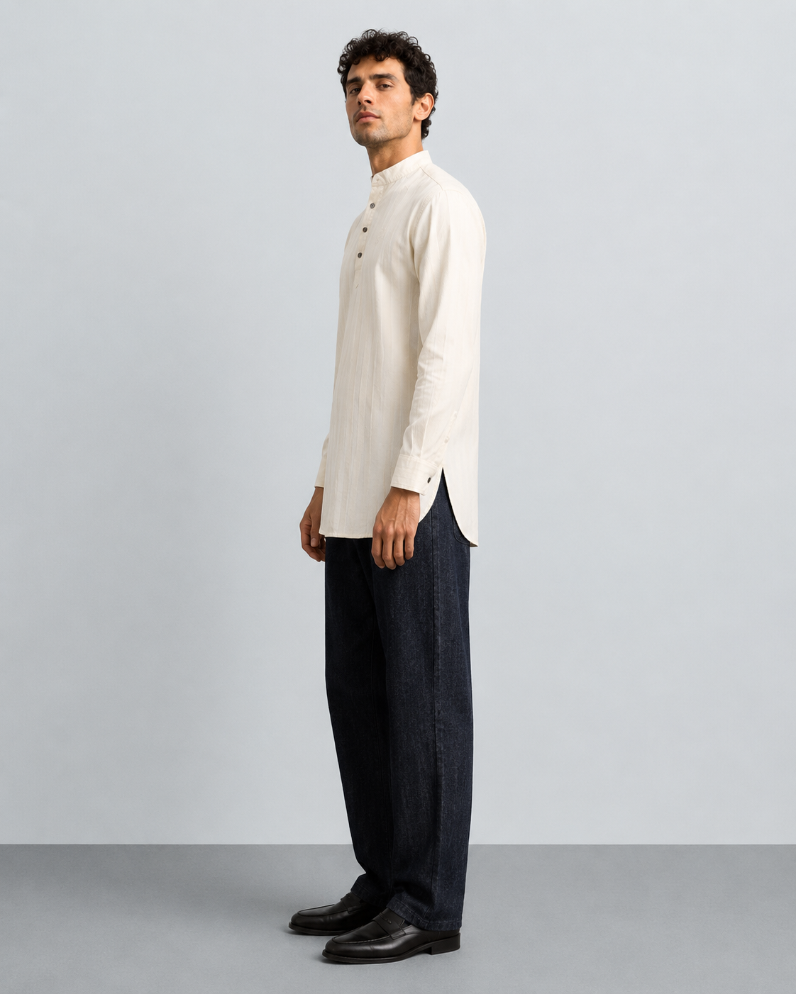 Ivory Textured Short Kurta