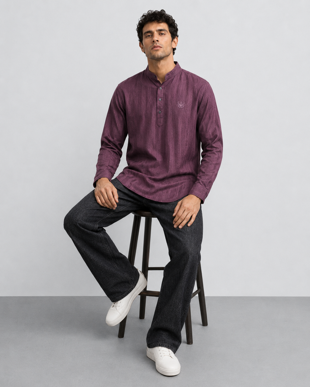 Plum Textured Short Kurta