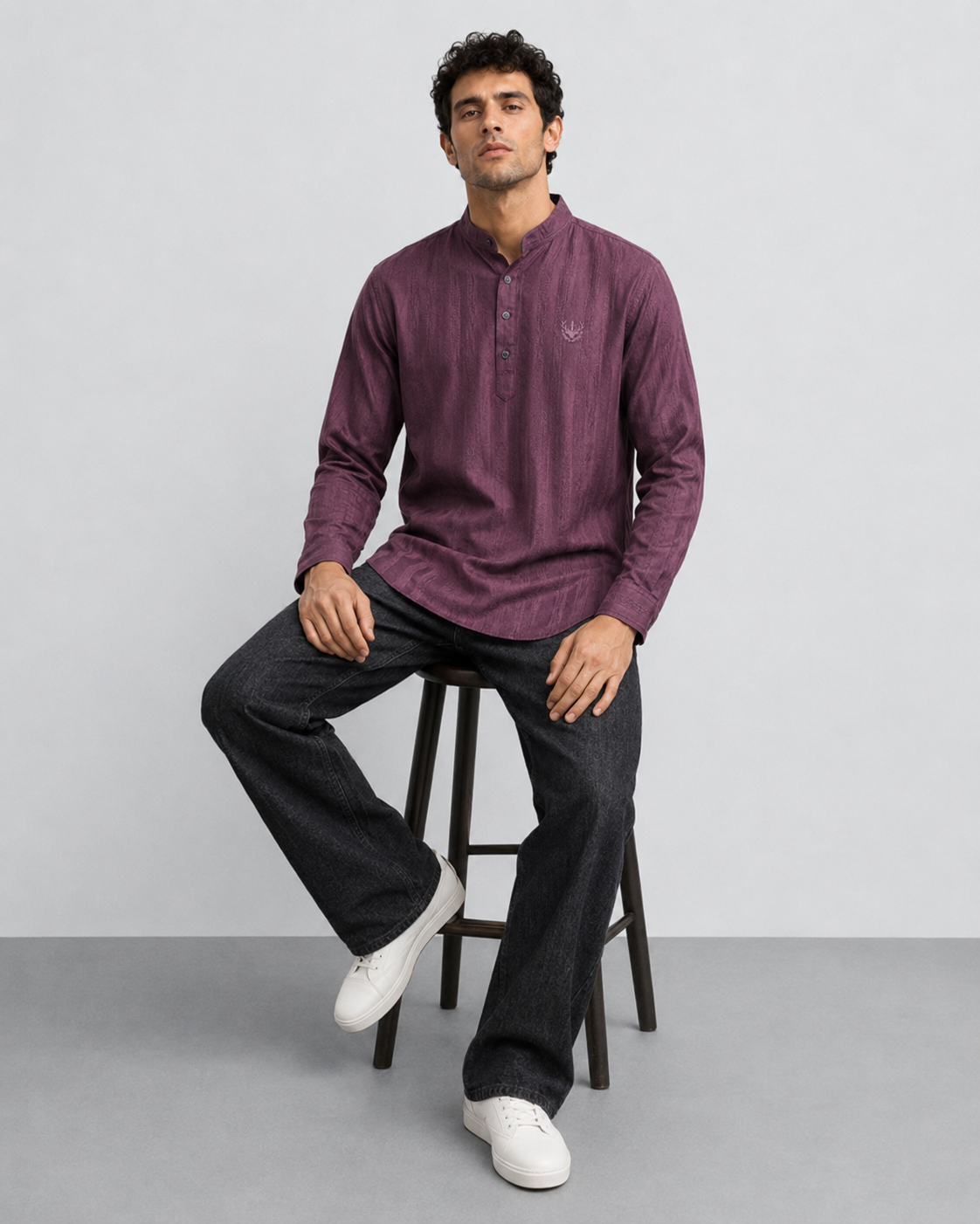 Plum Textured Short Kurta