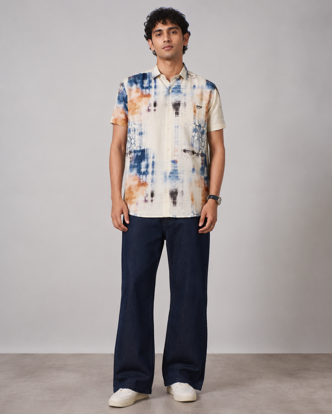 Abstract Blue Cotton Shirt