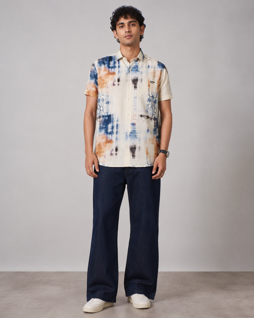 Abstract Blue Cotton Shirt