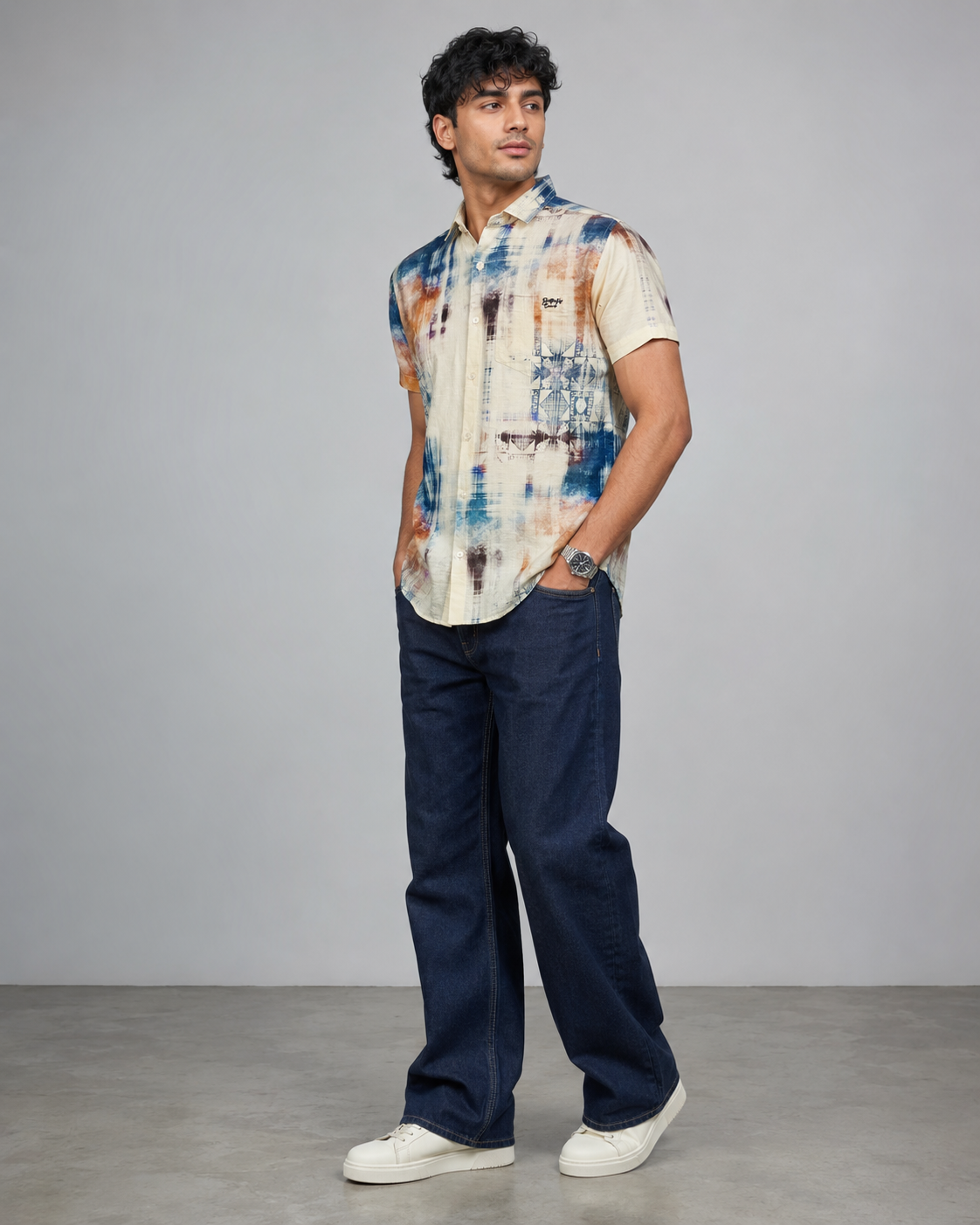 Abstract Blue Cotton Shirt
