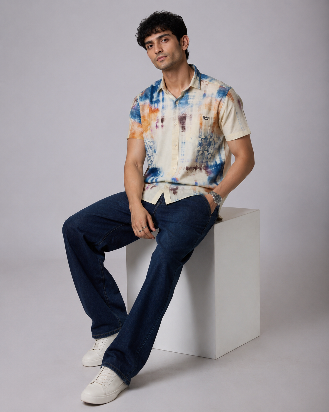 Abstract Blue Cotton Shirt