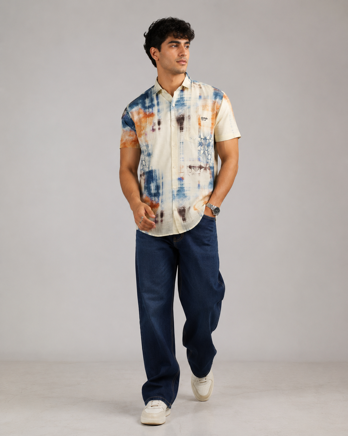 Abstract Blue Cotton Shirt