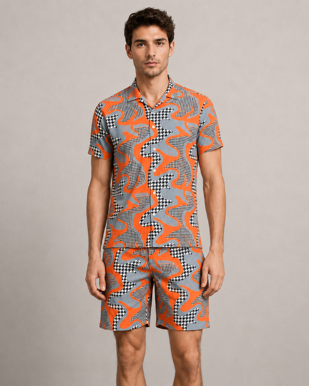 Abstract Orange Printed Cord Set for Men – Modern Summer Co-ord Set