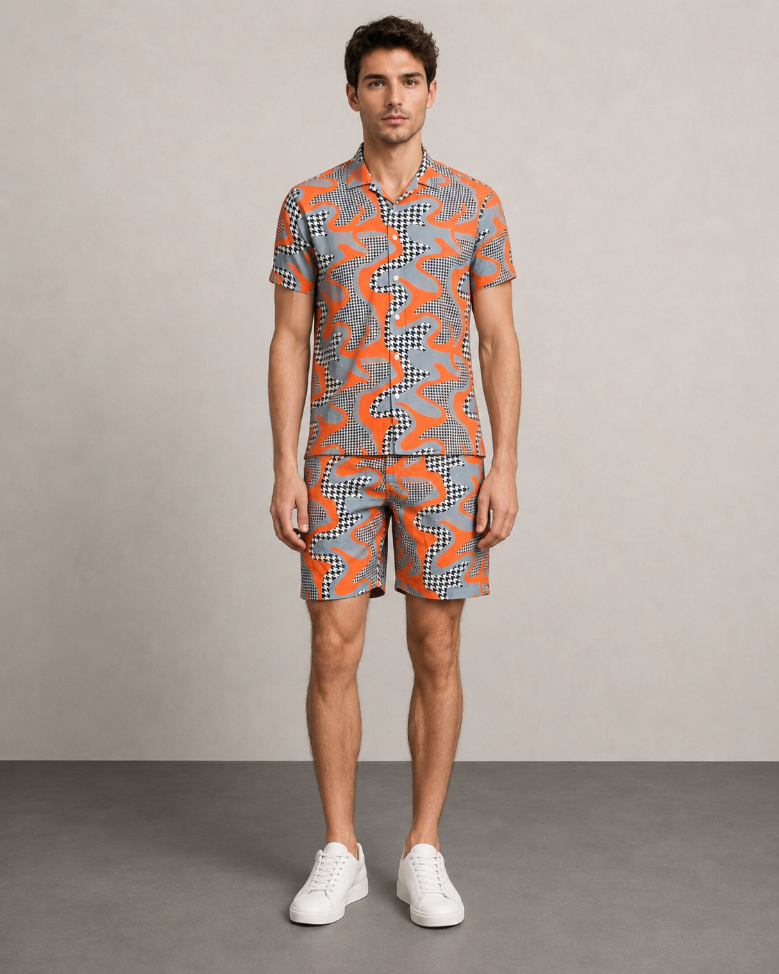 Abstract Orange Printed Cord Set for Men – Modern Summer Co-ord Set