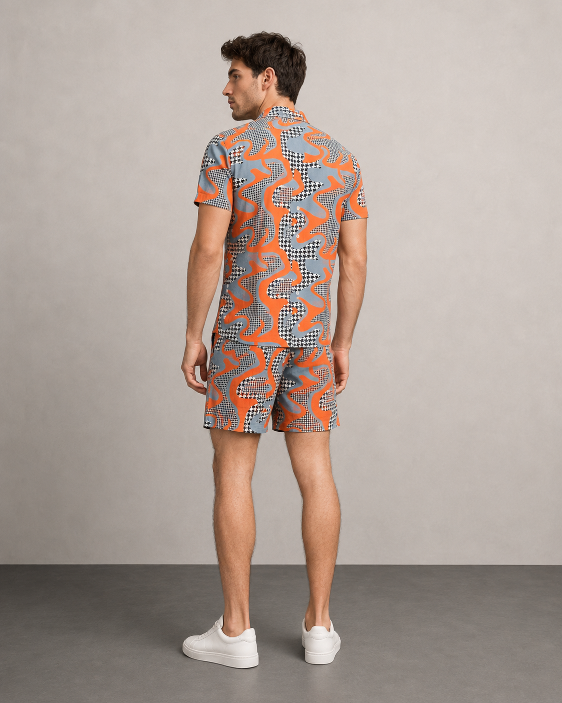 Abstract Orange Printed Cord Set for Men – Modern Summer Co-ord Set
