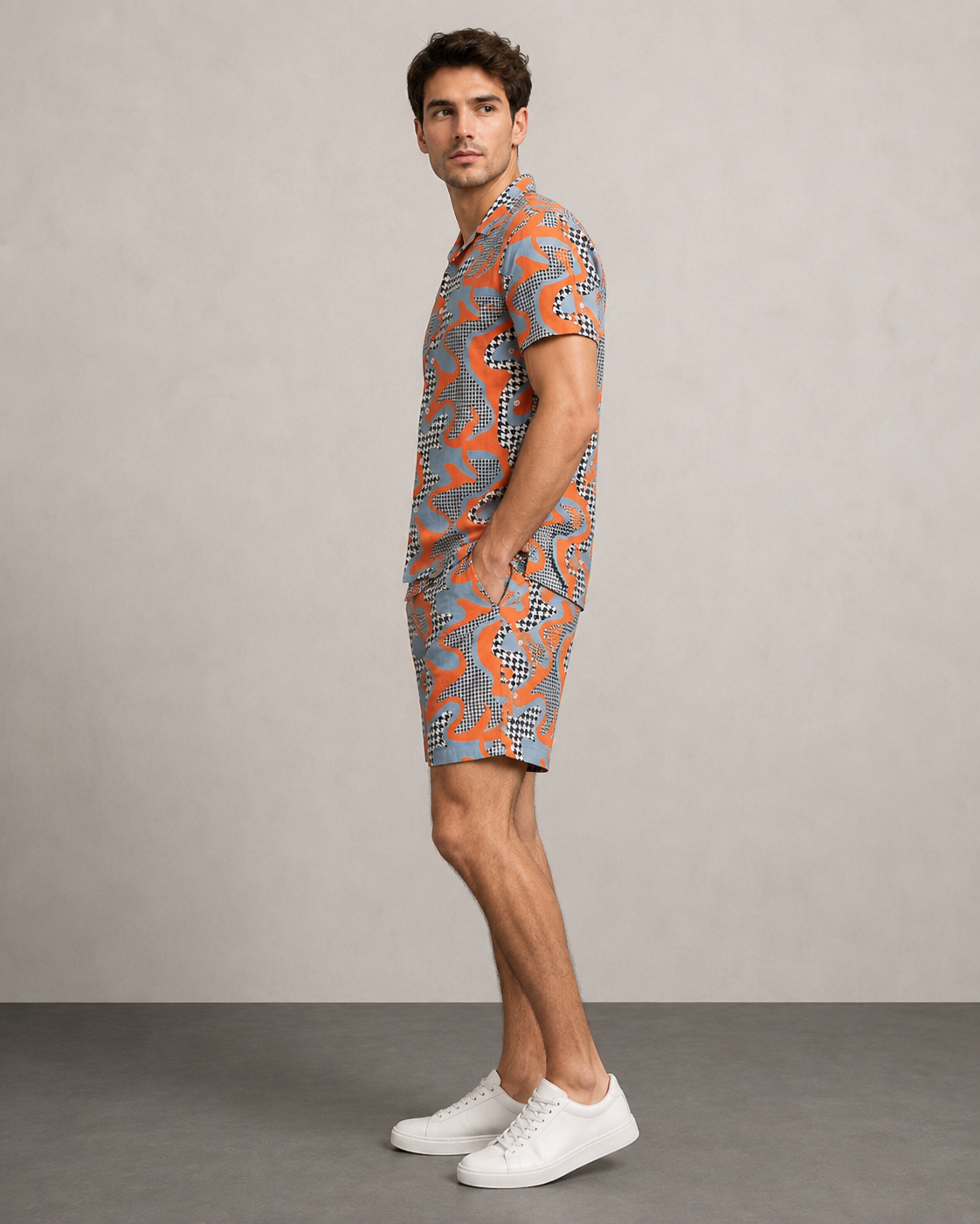 Abstract Orange Printed Cord Set for Men – Modern Summer Co-ord Set